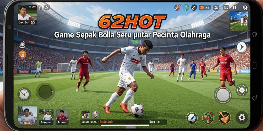 Screenshot gameplay 62HOT menampilkan momen seru di lapangan sepak bola.