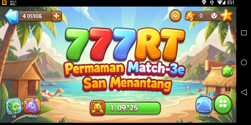Screenshot 777RT menampilkan gameplay Match-3 yang mengasyikkan.