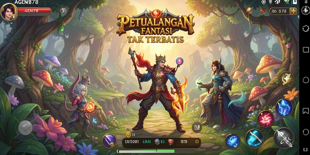 Screenshot gameplay AGEN878 menunjukkan aksi pertarungan seru di dunia fantasi.