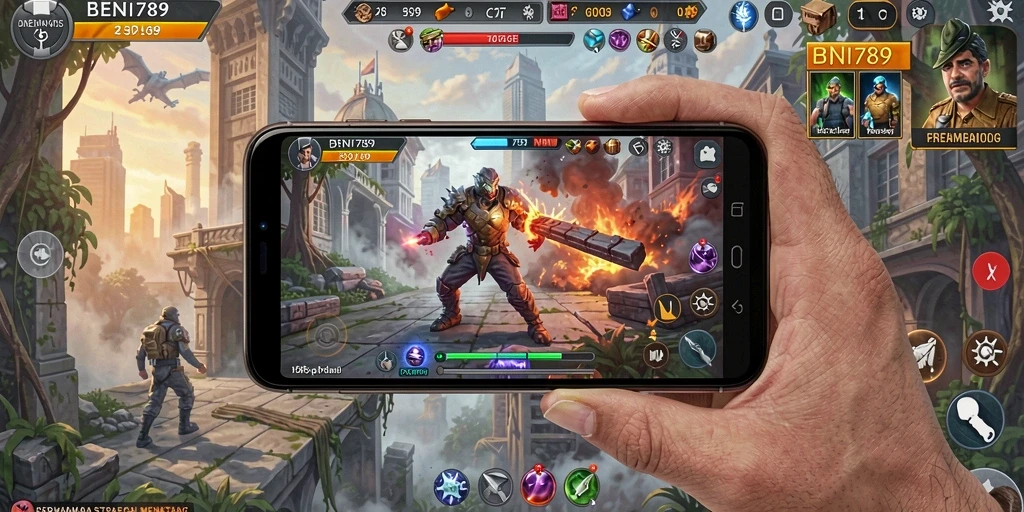 Screenshot gameplay BNI789 yang menampilkan pertempuran strategi.