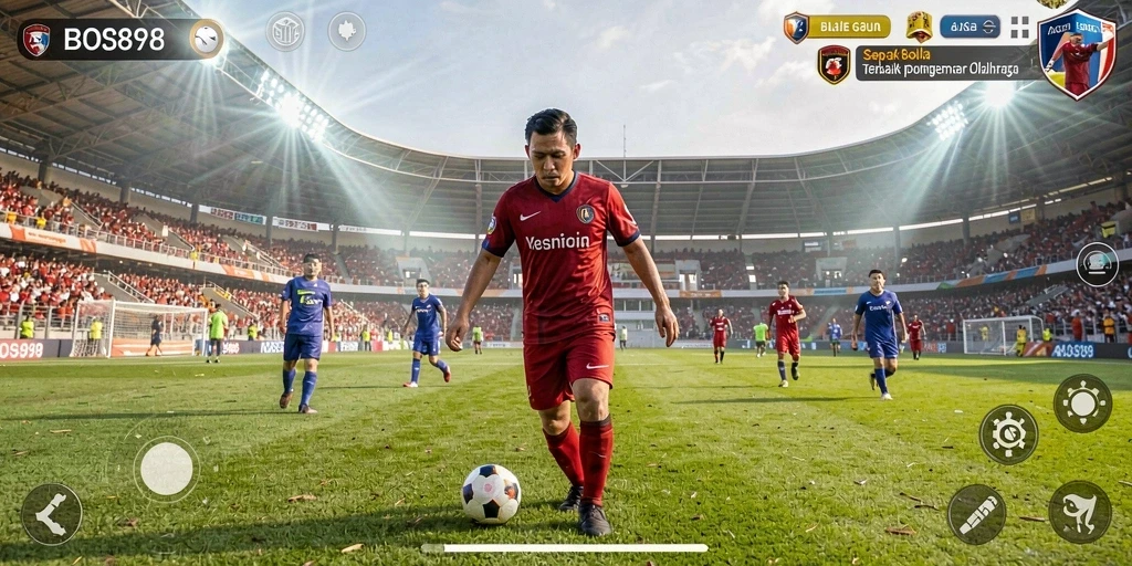 Screenshot gameplay BOS898 menampilkan aksi seru di lapangan sepak bola.