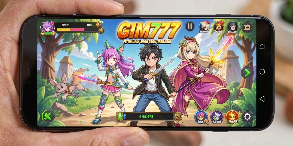 Screenshot GIM777 menampilkan pertempuran seru dalam gaya Anime.