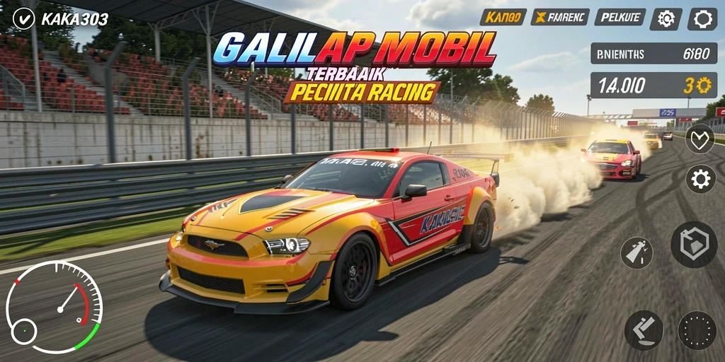 Tangkapan layar dari gameplay seru KAKA303 di lintasan balap mobil.