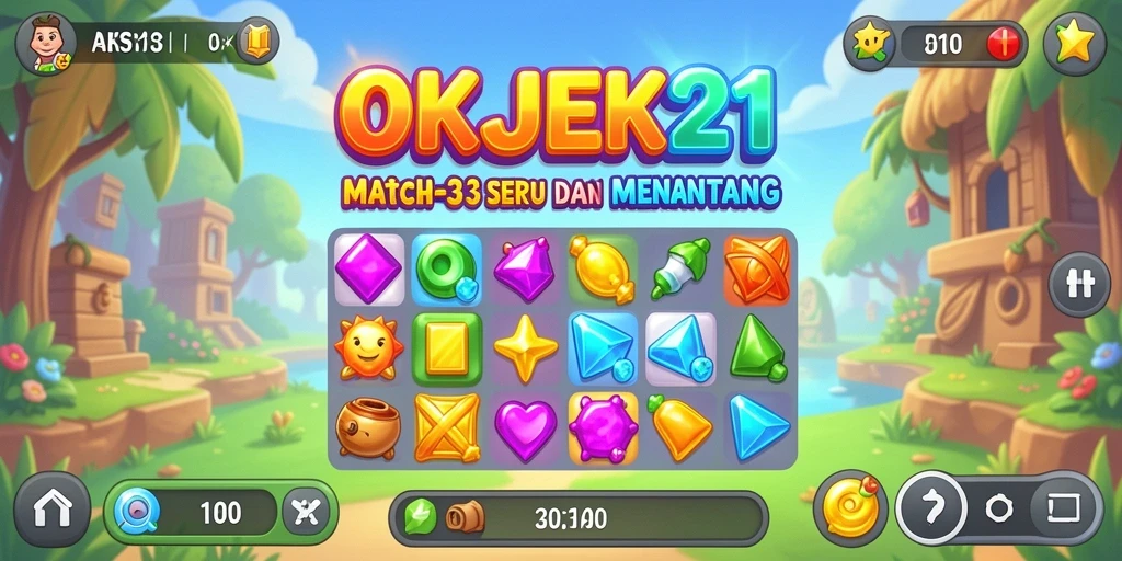 Tampilan gameplay <strong>OKJEK21</strong> yang seru dalam genre Match-3.