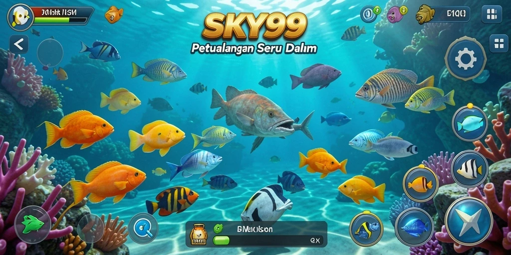 Tampilan gameplay seru dalam SKY99 saat menangkap ikan.