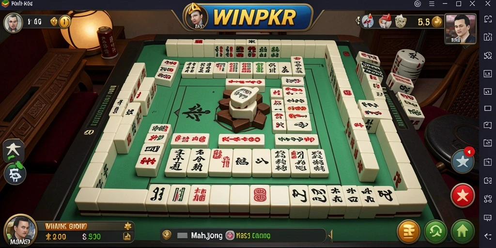 Tampilan screenshot WINPKR menunjukkan gameplay Mahjong yang seru dan interaktif.